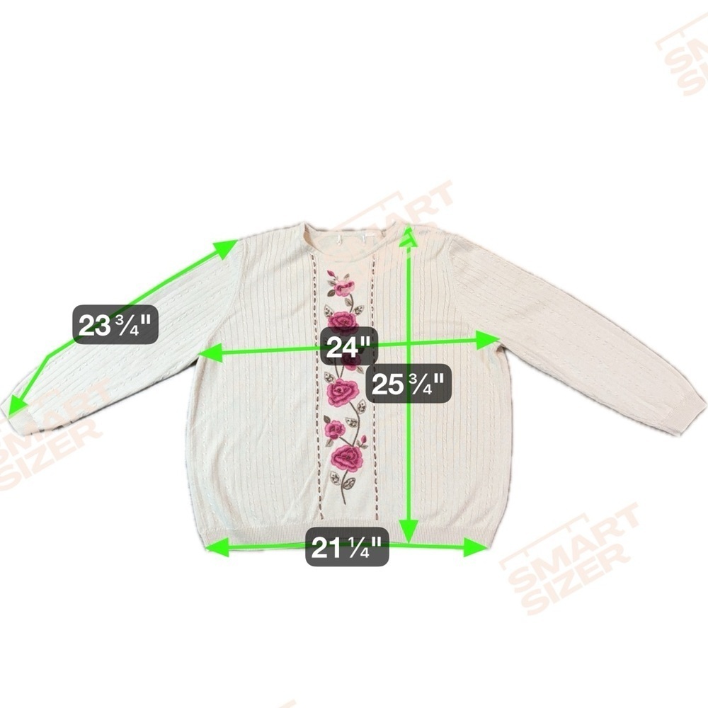 Alfred Dunner Cream Embroidered Floral Sweater Pink Roses Vintage Cottagecore - Picture 4 of 4
